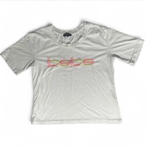 Vtg Y2K Bebe Sport Neon Embroidered Logo White Fitted T-Shirt Size S | 2000s